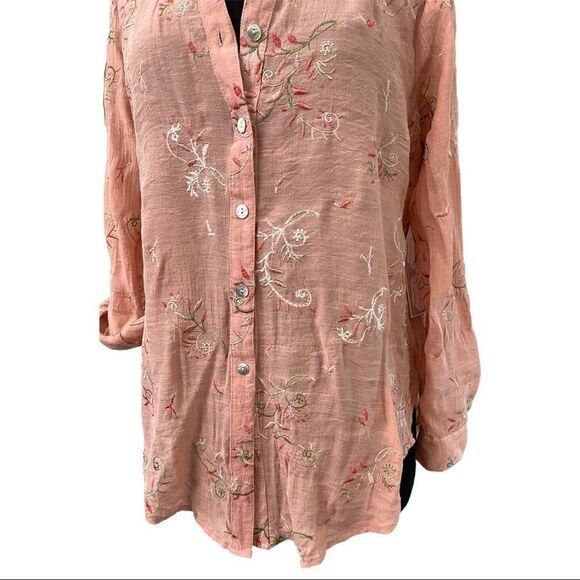fig & Flower Pink Floral Embroidered Top Sz M - Picture 4 of 11